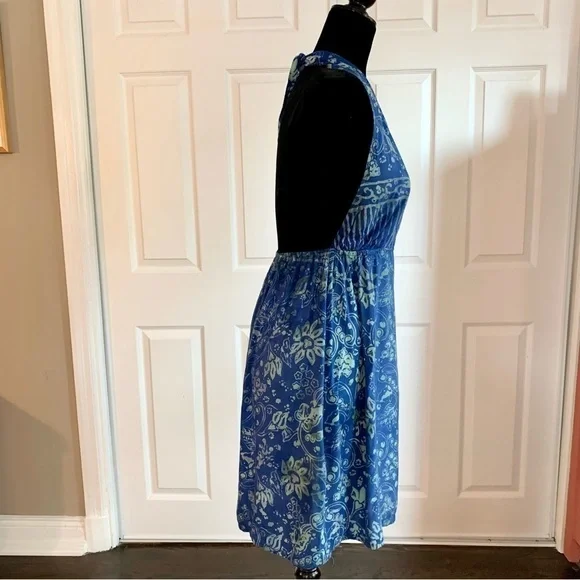 Phylipa Handmade Blue Floral Batik Halter Top Dress - Picture 4 of 7